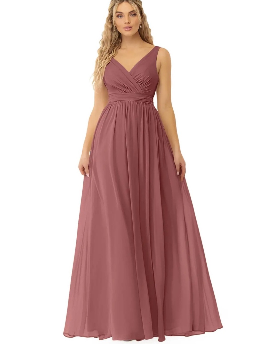 Azazie Mauve Sleeveless V-Neck Maxi Dress